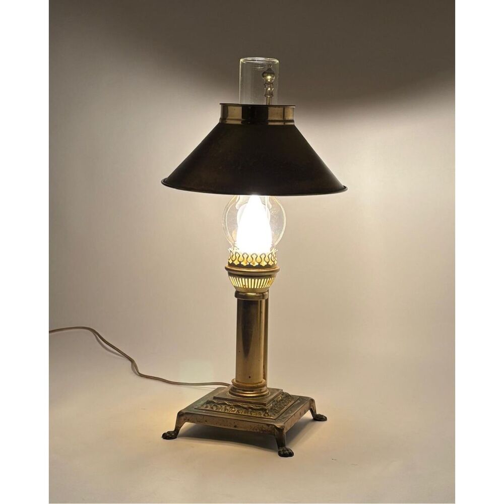 Vintage Brass Table Lamp Brass Clawfoot 3 Light Touch Setting Titanic Art Deco
